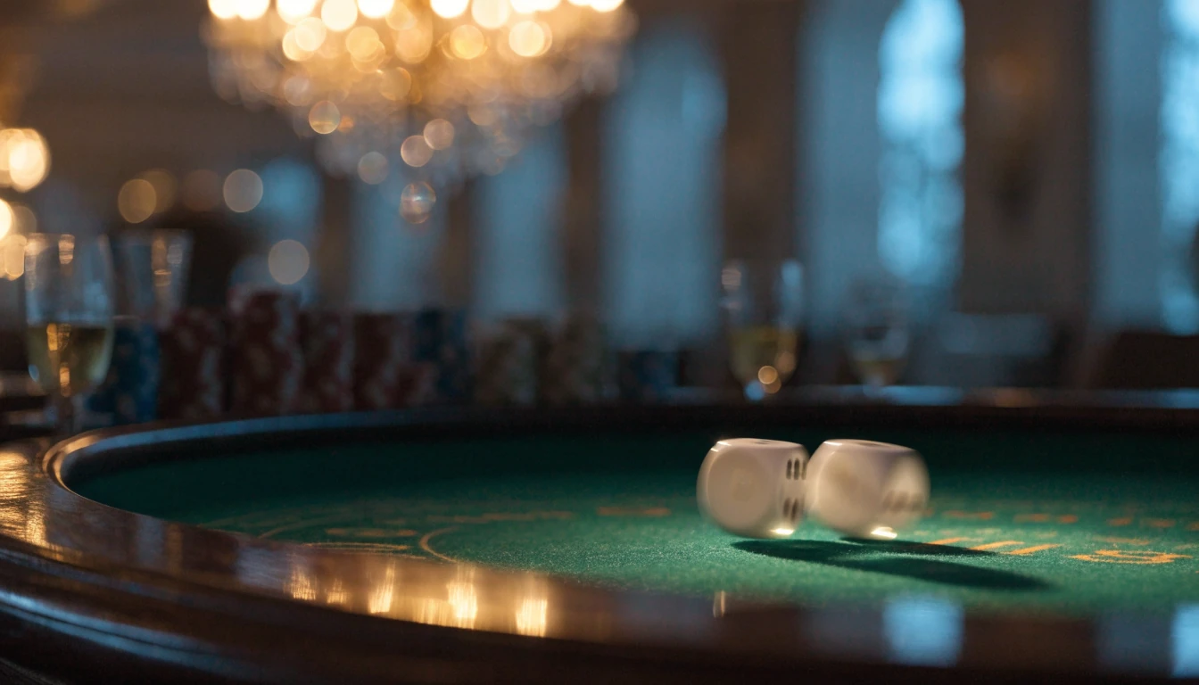 Elegant crapsbord med tärningar och casinofigurer i lyxig svensk spelhall