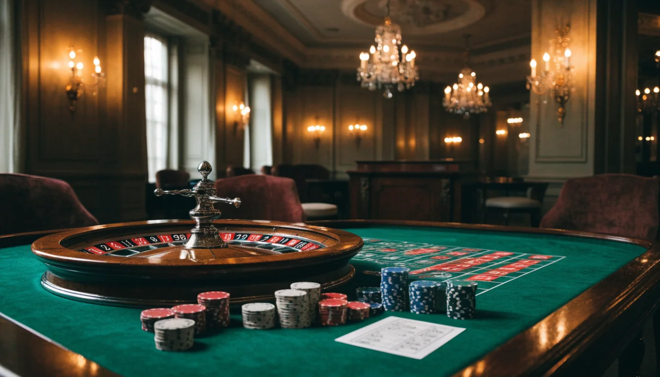 Elegant casinomiljö i Stockholm med roulettebord och färgglada marker
