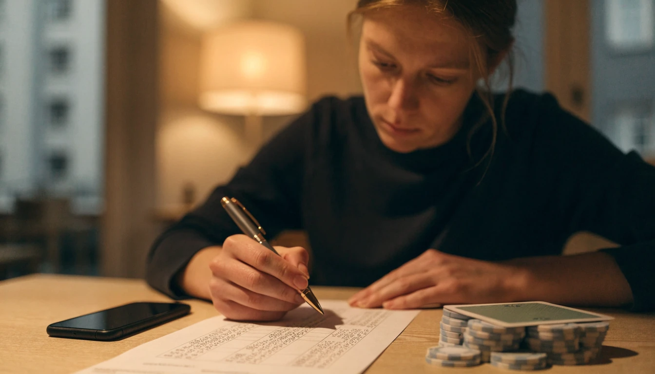 Person som räknar på bonusvillkor vid skrivbord