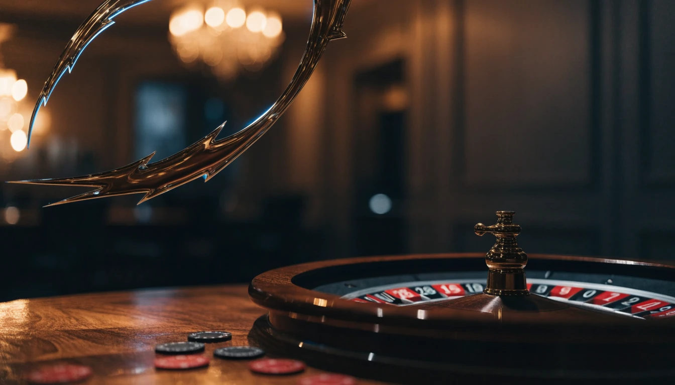 Elegant roulettehjul med blixtdetalj på ett casinoinspirerat bord